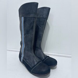 BLACKSTONE WOMENS BLACK LEATHER WHITE POWDER 3/4 ZIP MID CALF HIGH BOOTS SIZE 39